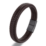 Men Leather Bracelet Black Magnetic Clasp
