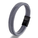 Men Leather Bracelet Black Magnetic Clasp
