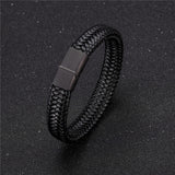 Men Leather Bracelet Black Magnetic Clasp